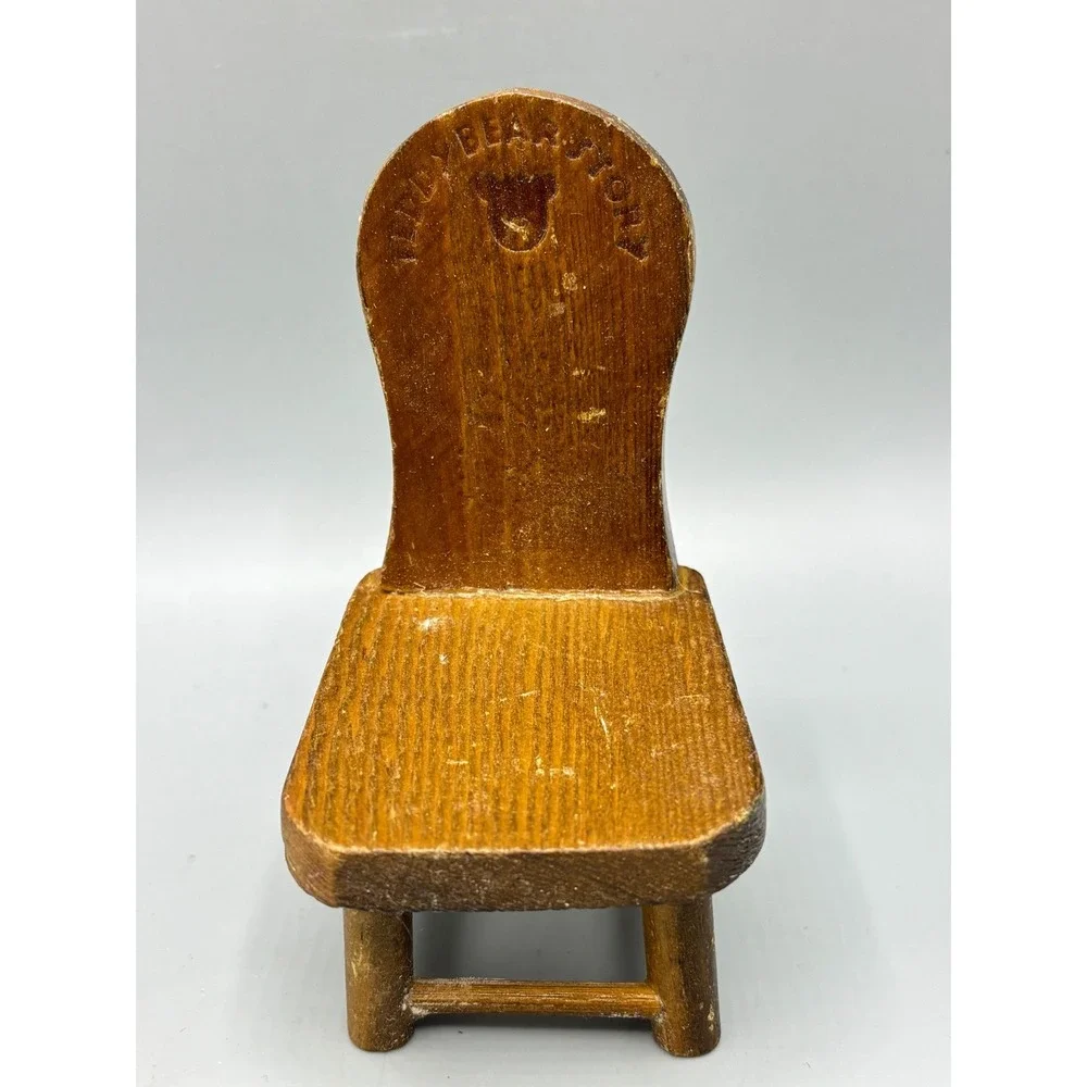 Vtg Teddy Bear Story‎ Miniature Wooden Chair Dollhouse Furniture Wood Decor 3.5